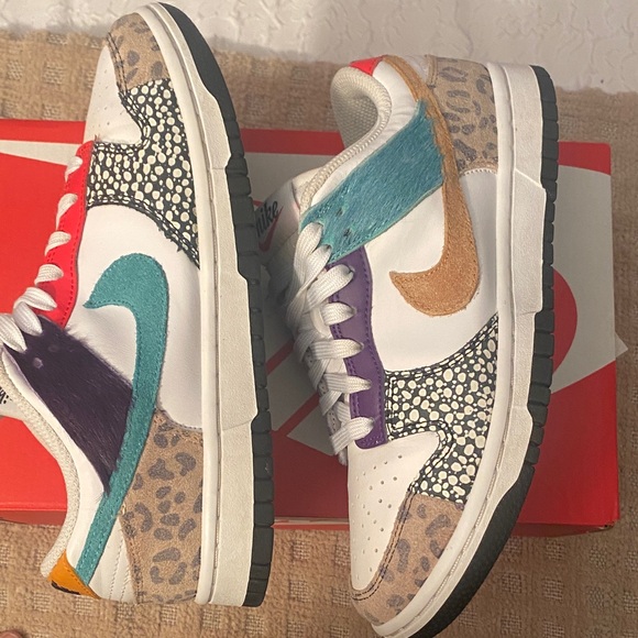 Nike Dunks. White Sneakers with Red, Purple, and Teal Accents - Picture 3 of 6